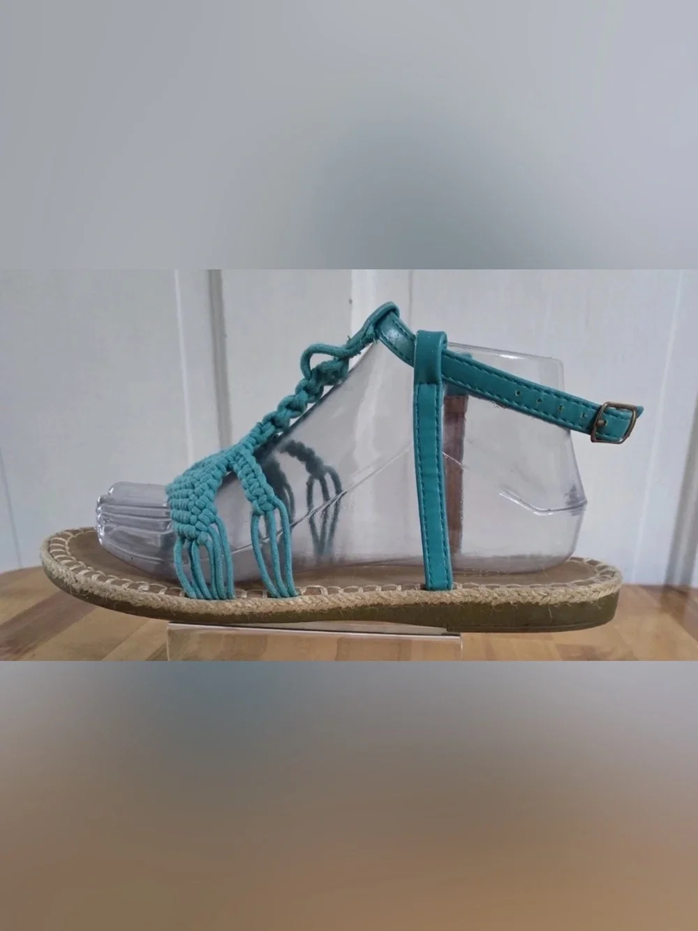 Yoki Teal Braided Macramé Espadrille Sandals